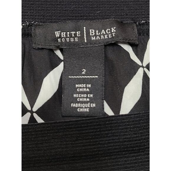 🖤🤍 WHITE HOUSE BLACK MARKET Geo Print Black White Tulle Trim Midi Skirt SIZE 2 - Picture 6 of 13